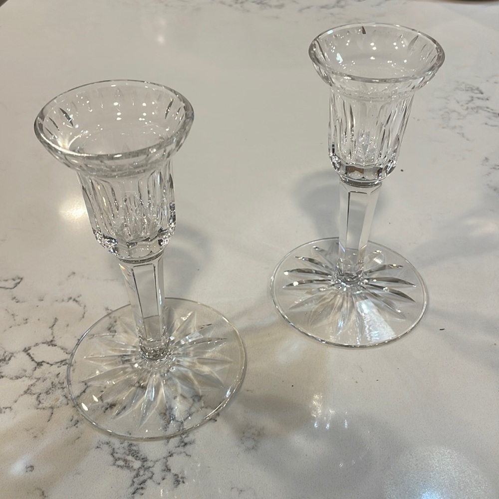 Antique Vintage Waterford Crystal Carlow Candlesticks Pair in perfect condition.